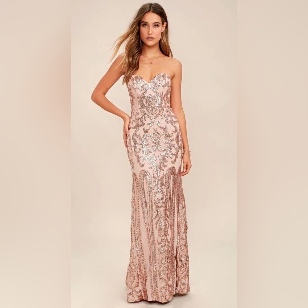 Rebecca Rose Gold Strapless Sequin Maxi Dress